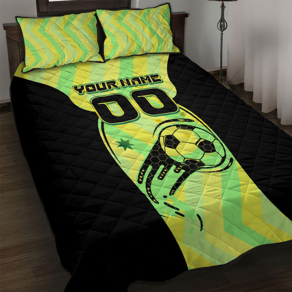 Personalised Matildas Quilt Bed Set Running Kangaroo Soccer Player Chevron Lines