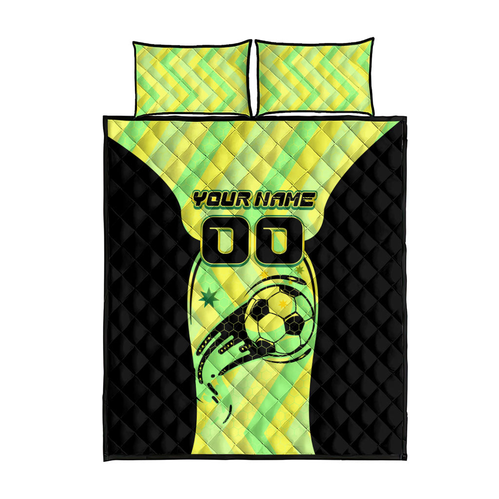 Personalised Matildas Quilt Bed Set Running Kangaroo Soccer Player Chevron Lines
