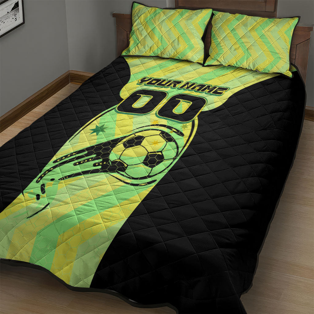 Personalised Matildas Quilt Bed Set Running Kangaroo Soccer Player Chevron Lines