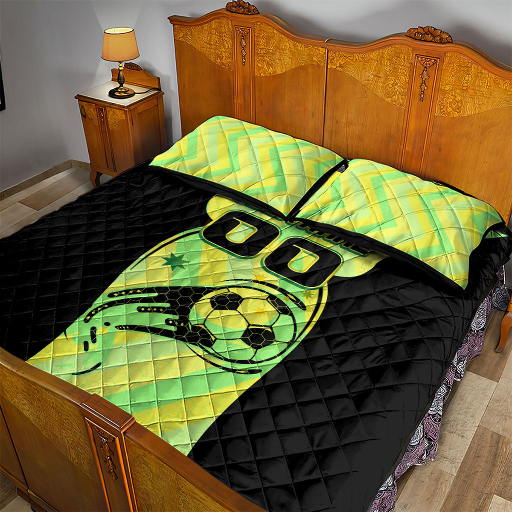 Personalised Matildas Quilt Bed Set Running Kangaroo Soccer Player Chevron Lines