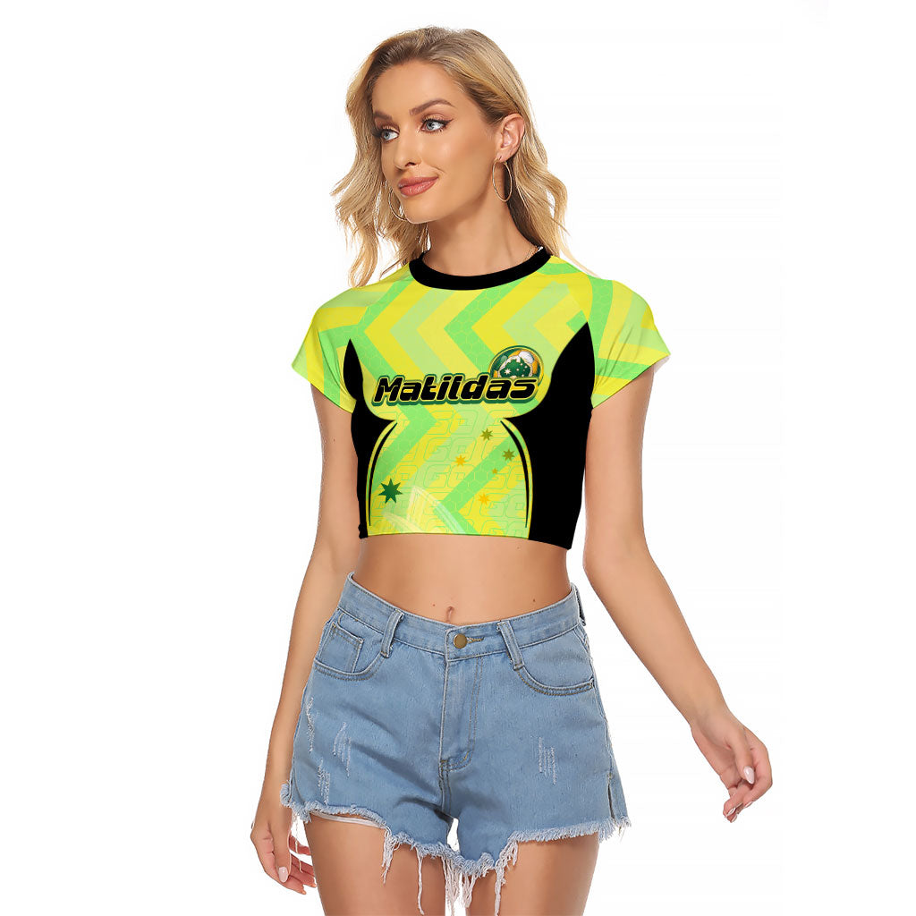 Personalised Matildas Raglan Cropped T Shirt Running Kangaroo Soccer Player Chevron Lines