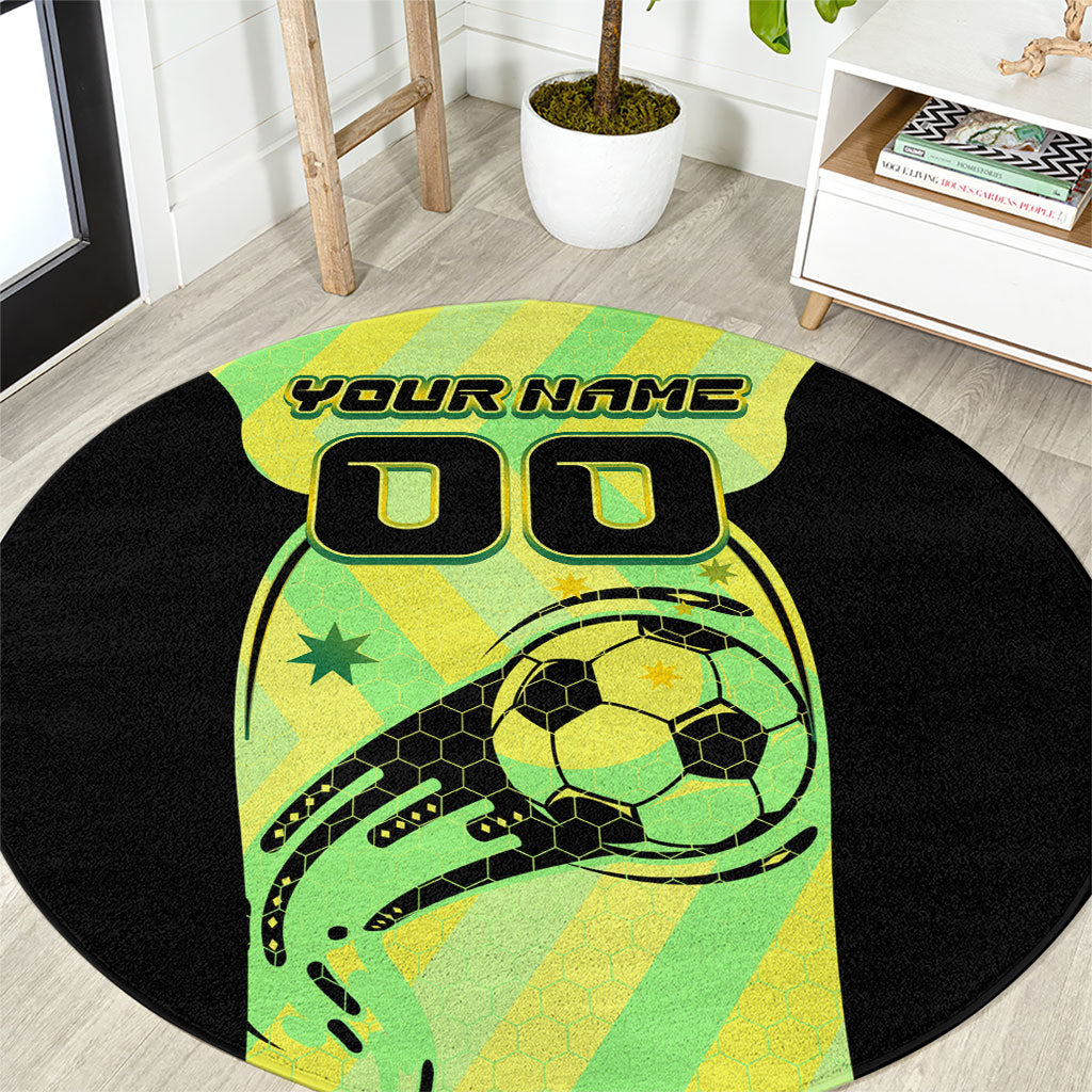 Personalised Matildas Round Carpet Running Kangaroo Soccer Player Chevron Lines