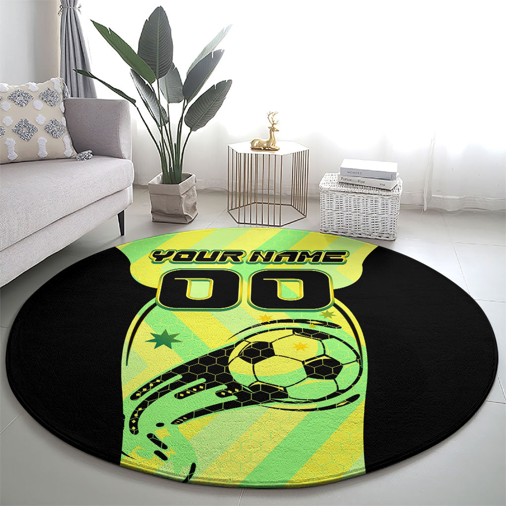 Personalised Matildas Round Carpet Running Kangaroo Soccer Player Chevron Lines