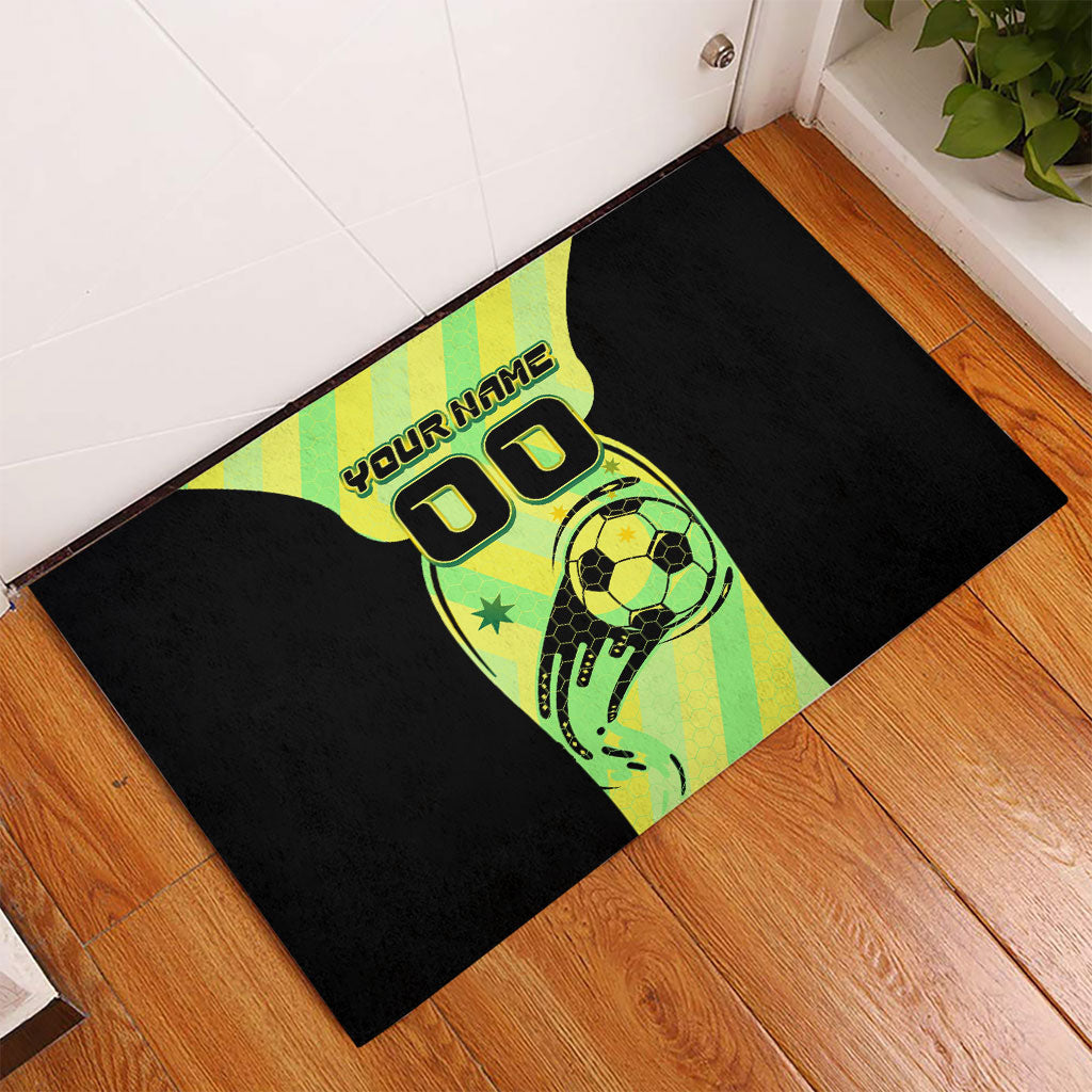 Personalised Matildas Rubber Doormat Running Kangaroo Soccer Player Chevron Lines