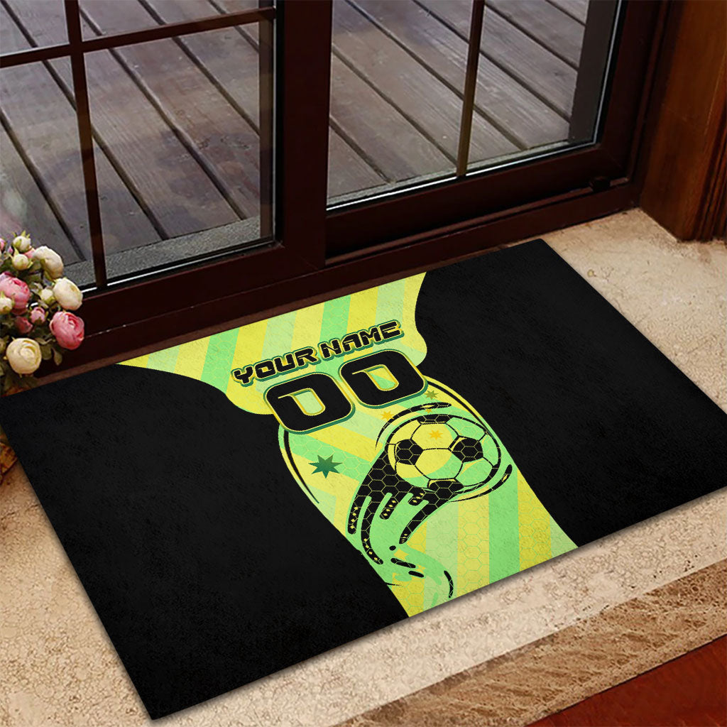 Personalised Matildas Rubber Doormat Running Kangaroo Soccer Player Chevron Lines
