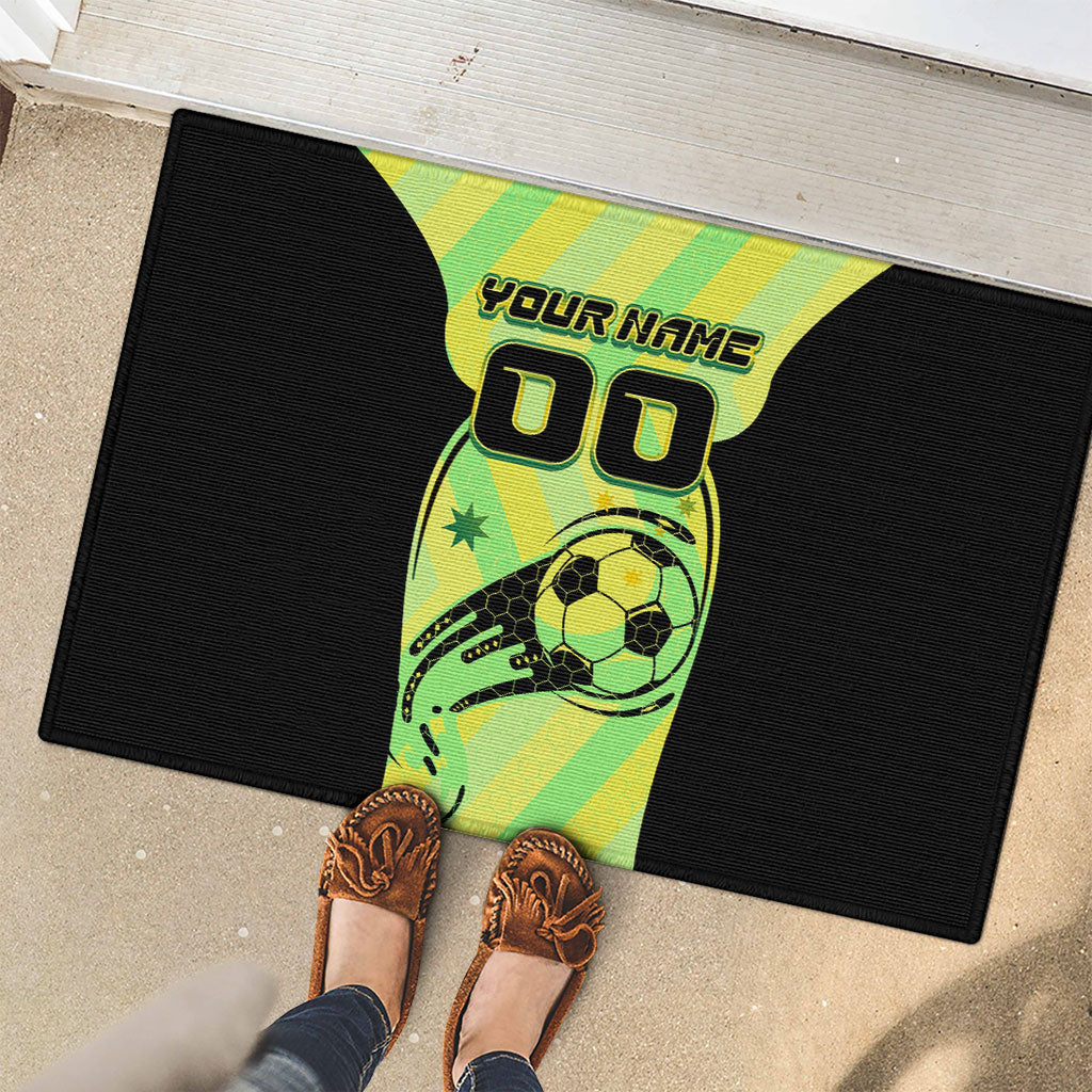 Personalised Matildas Rubber Doormat Running Kangaroo Soccer Player Chevron Lines