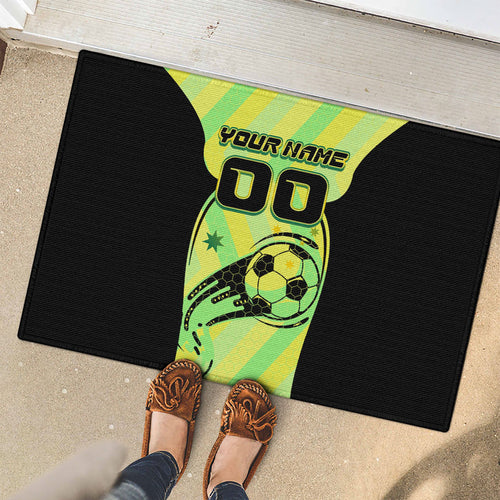 Personalised Matildas Rubber Doormat Running Kangaroo Soccer Player Chevron Lines