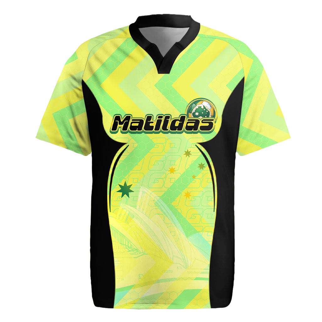 Personalised Matildas Rugby Jersey Running Kangaroo Soccer Player Chevron Lines