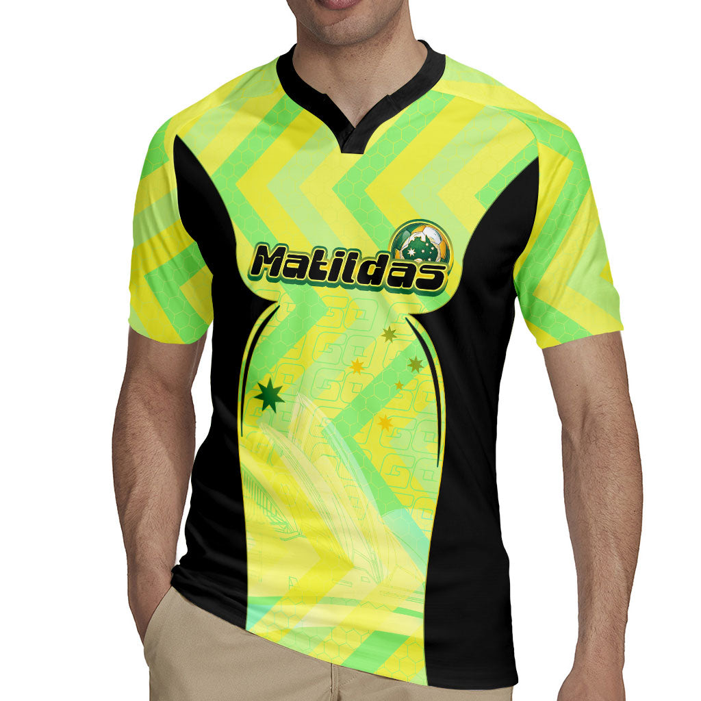 Personalised Matildas Rugby Jersey Running Kangaroo Soccer Player Chevron Lines