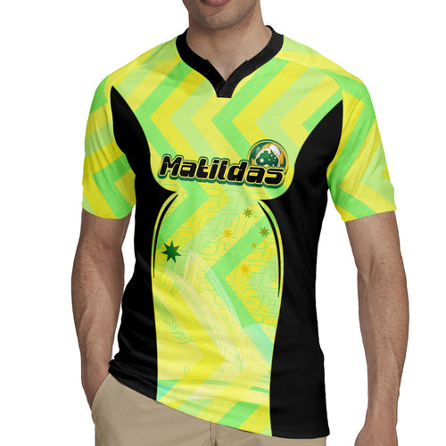 Personalised Matildas Rugby Jersey Running Kangaroo Soccer Player Chevron Lines