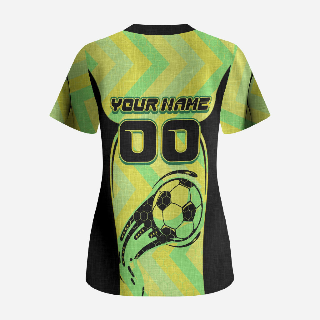 Personalised Matildas Scrub Top Running Kangaroo Soccer Player Chevron Lines