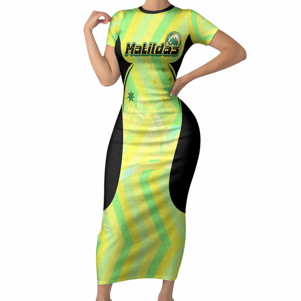 Personalised Matildas Short Sleeve Bodycon Dress Running Kangaroo Soccer Player Chevron Lines