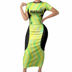 Personalised Matildas Short Sleeve Bodycon Dress Running Kangaroo Soccer Player Chevron Lines