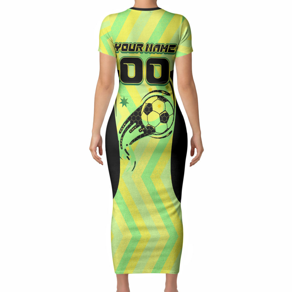 Personalised Matildas Short Sleeve Bodycon Dress Running Kangaroo Soccer Player Chevron Lines