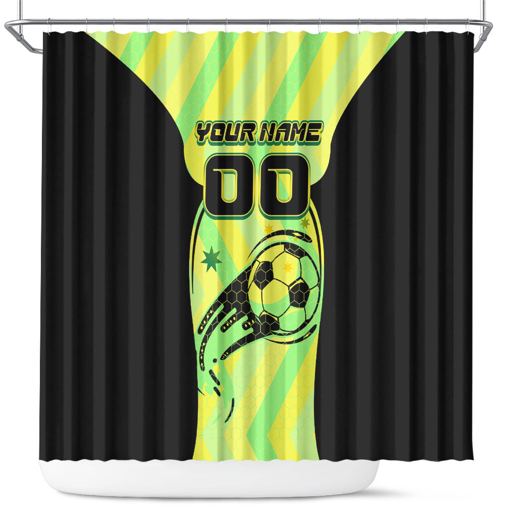 Personalised Matildas Shower Curtain Running Kangaroo Soccer Player Chevron Lines