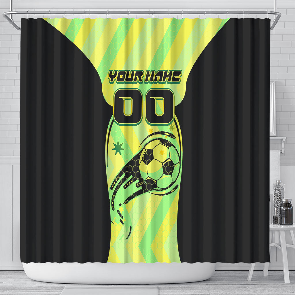 Personalised Matildas Shower Curtain Running Kangaroo Soccer Player Chevron Lines