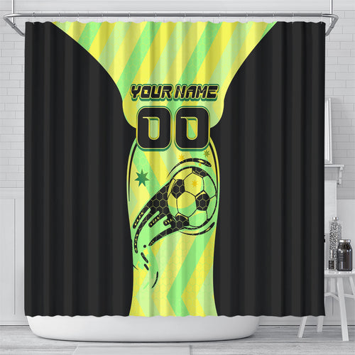 Personalised Matildas Shower Curtain Running Kangaroo Soccer Player Chevron Lines
