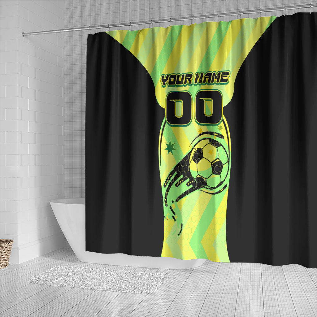 Personalised Matildas Shower Curtain Running Kangaroo Soccer Player Chevron Lines