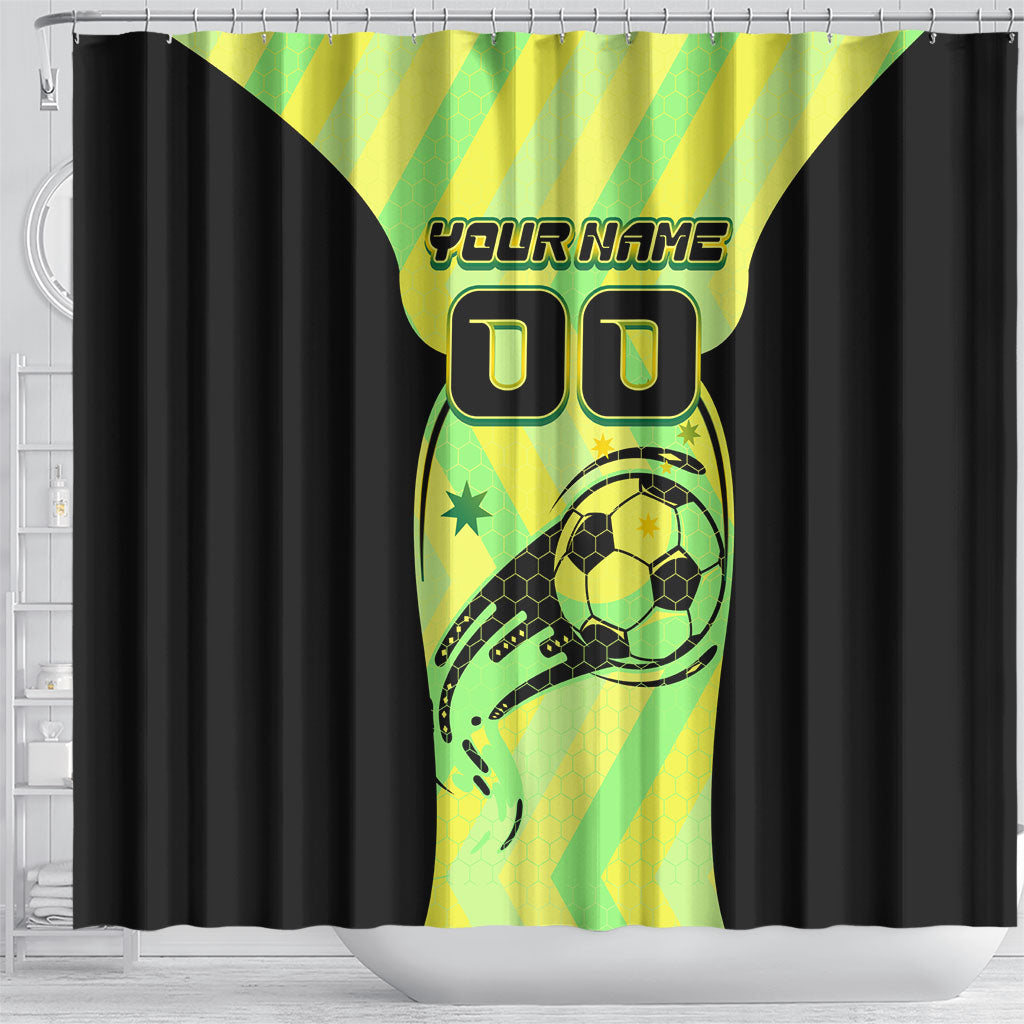 Personalised Matildas Shower Curtain Running Kangaroo Soccer Player Chevron Lines