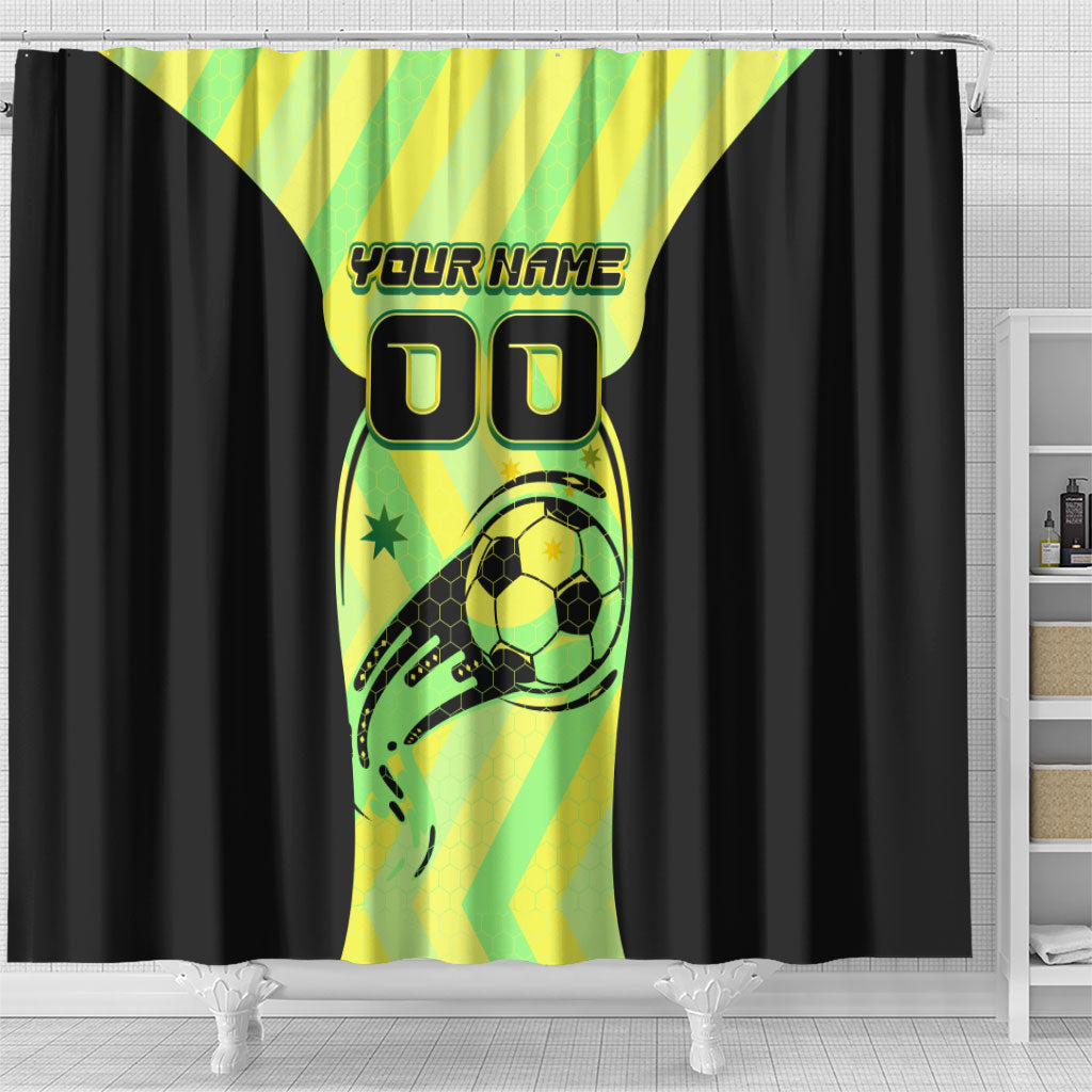 Personalised Matildas Shower Curtain Running Kangaroo Soccer Player Chevron Lines