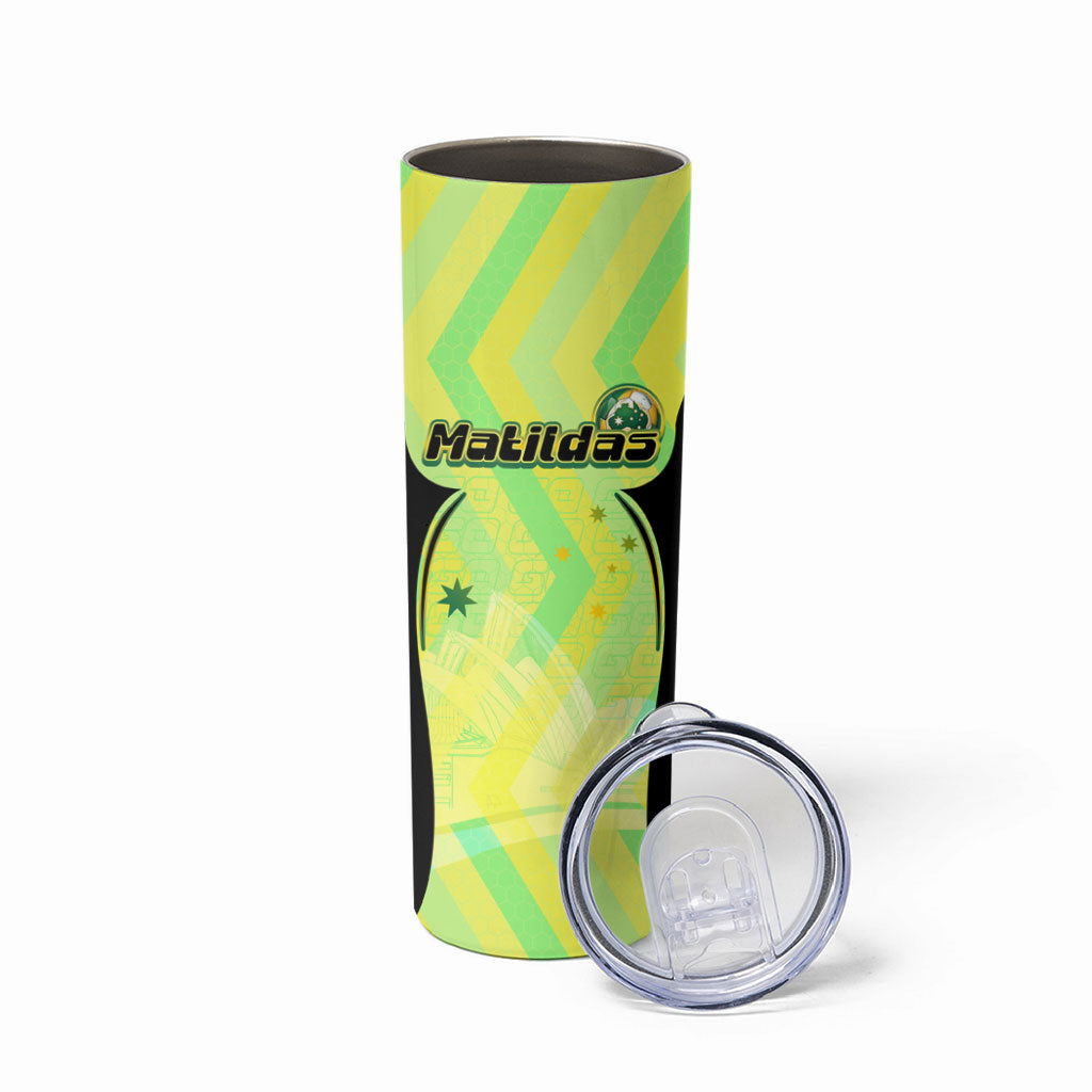 Personalised Matildas Skinny Tumbler Running Kangaroo Soccer Player Chevron Lines