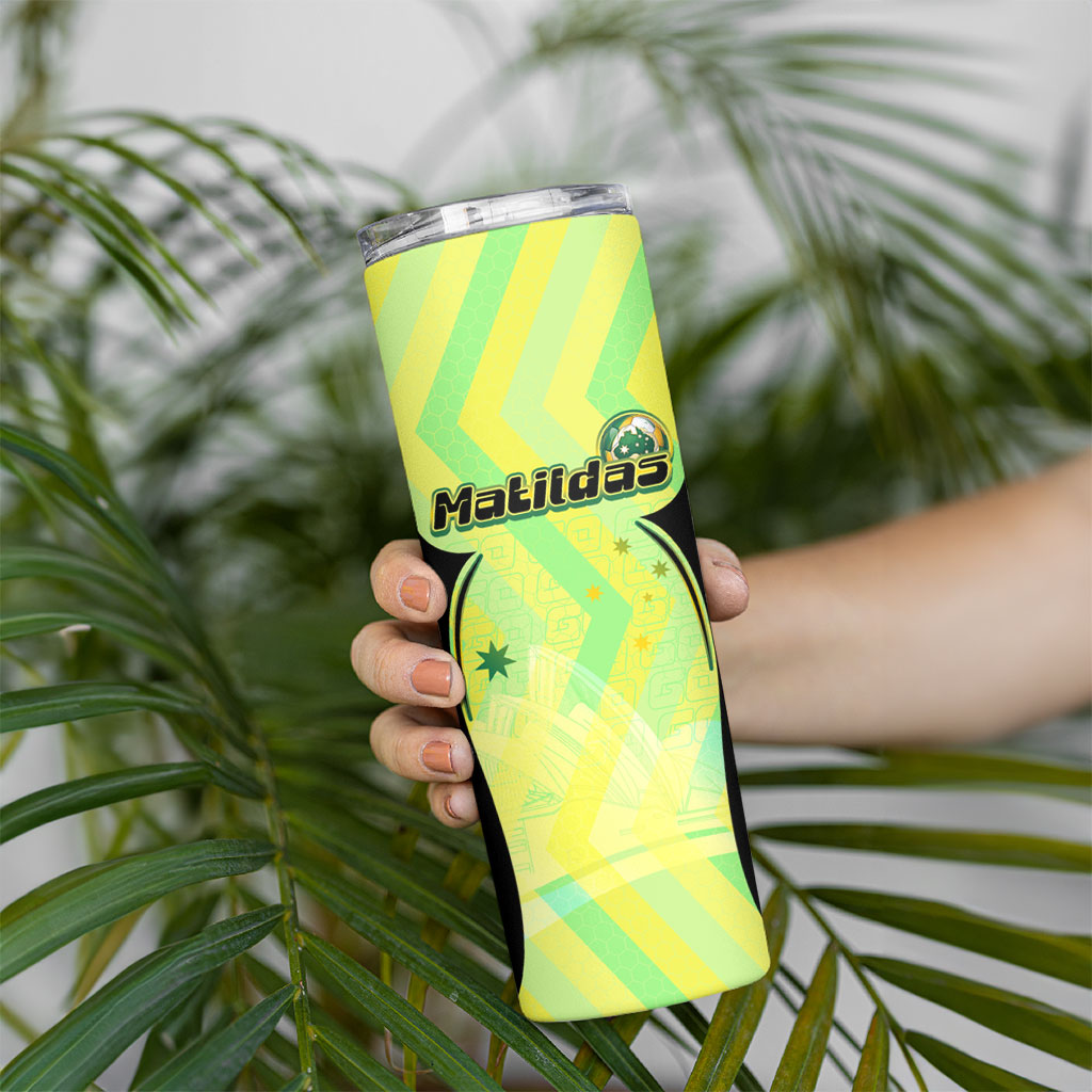 Personalised Matildas Skinny Tumbler Running Kangaroo Soccer Player Chevron Lines