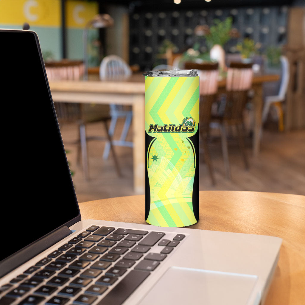 Personalised Matildas Skinny Tumbler Running Kangaroo Soccer Player Chevron Lines