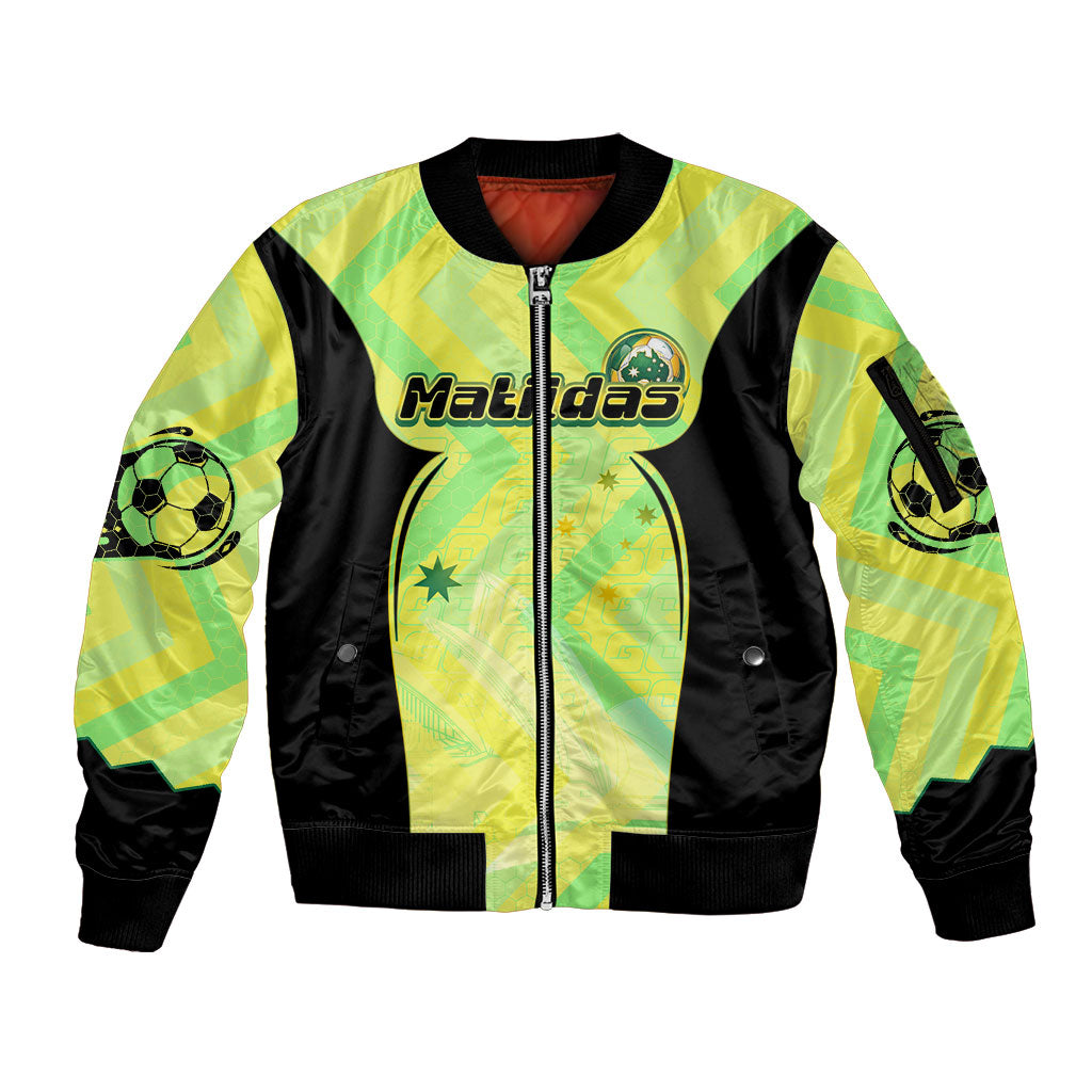 Personalised Matildas Sleeve Zip Bomber Jacket Running Kangaroo Soccer Player Chevron Lines