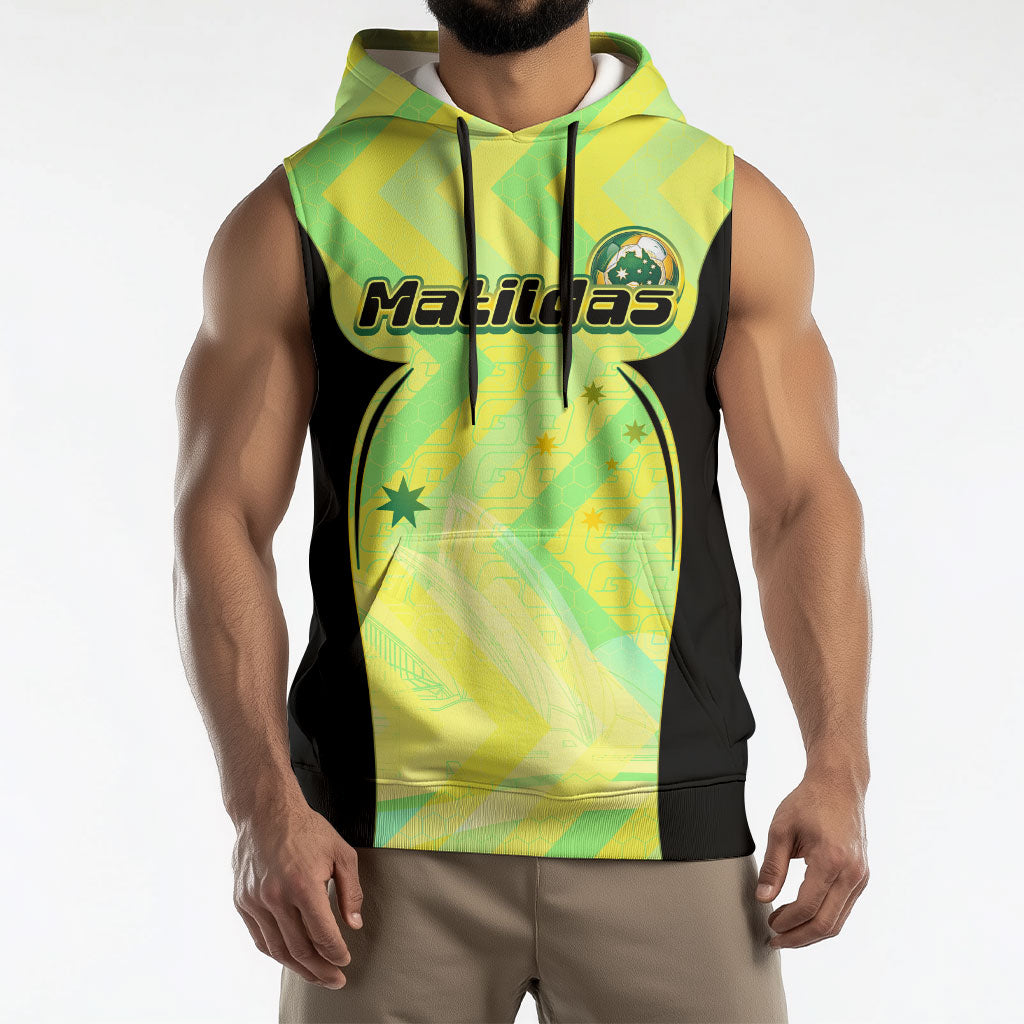 Personalised Matildas Sleeveless Hoodie Running Kangaroo Soccer Player Chevron Lines