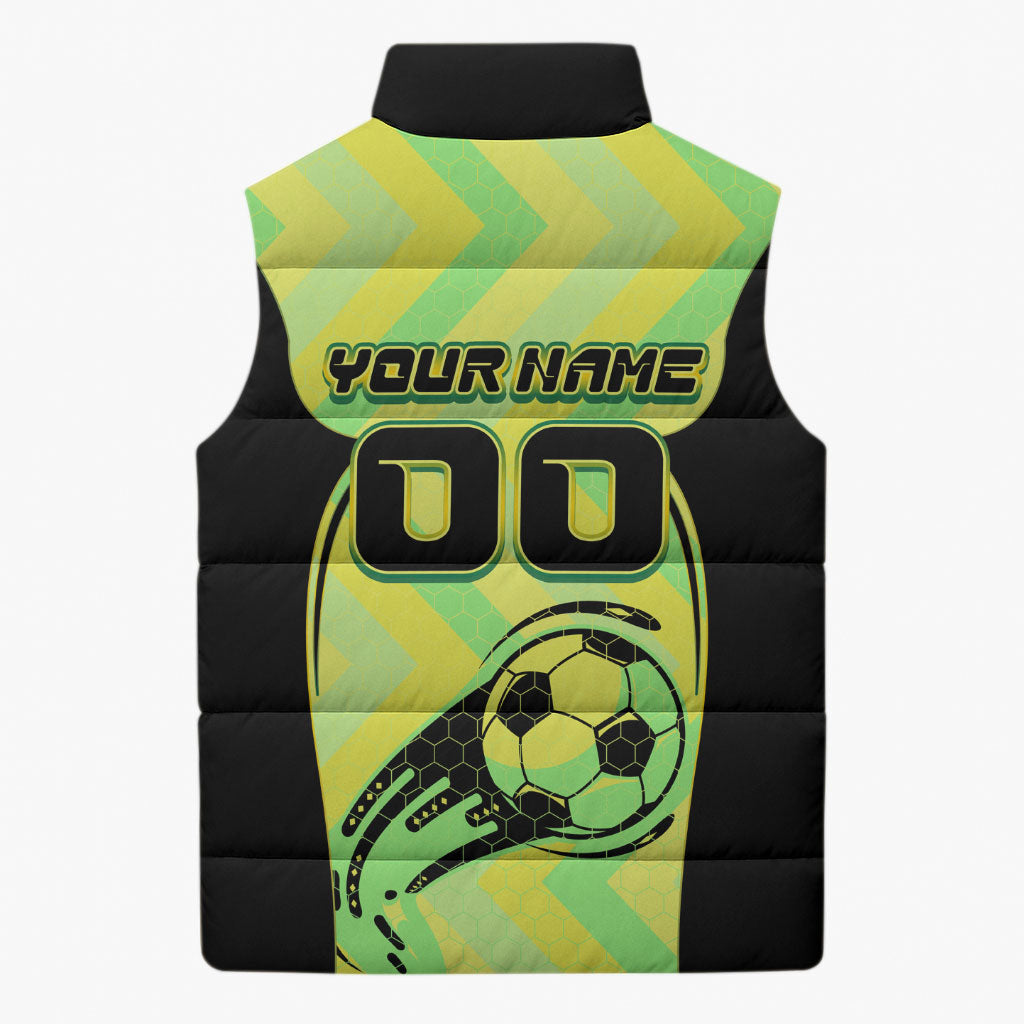 Personalised Matildas Sleeveless Puffer Jacket Running Kangaroo Soccer Player Chevron Lines