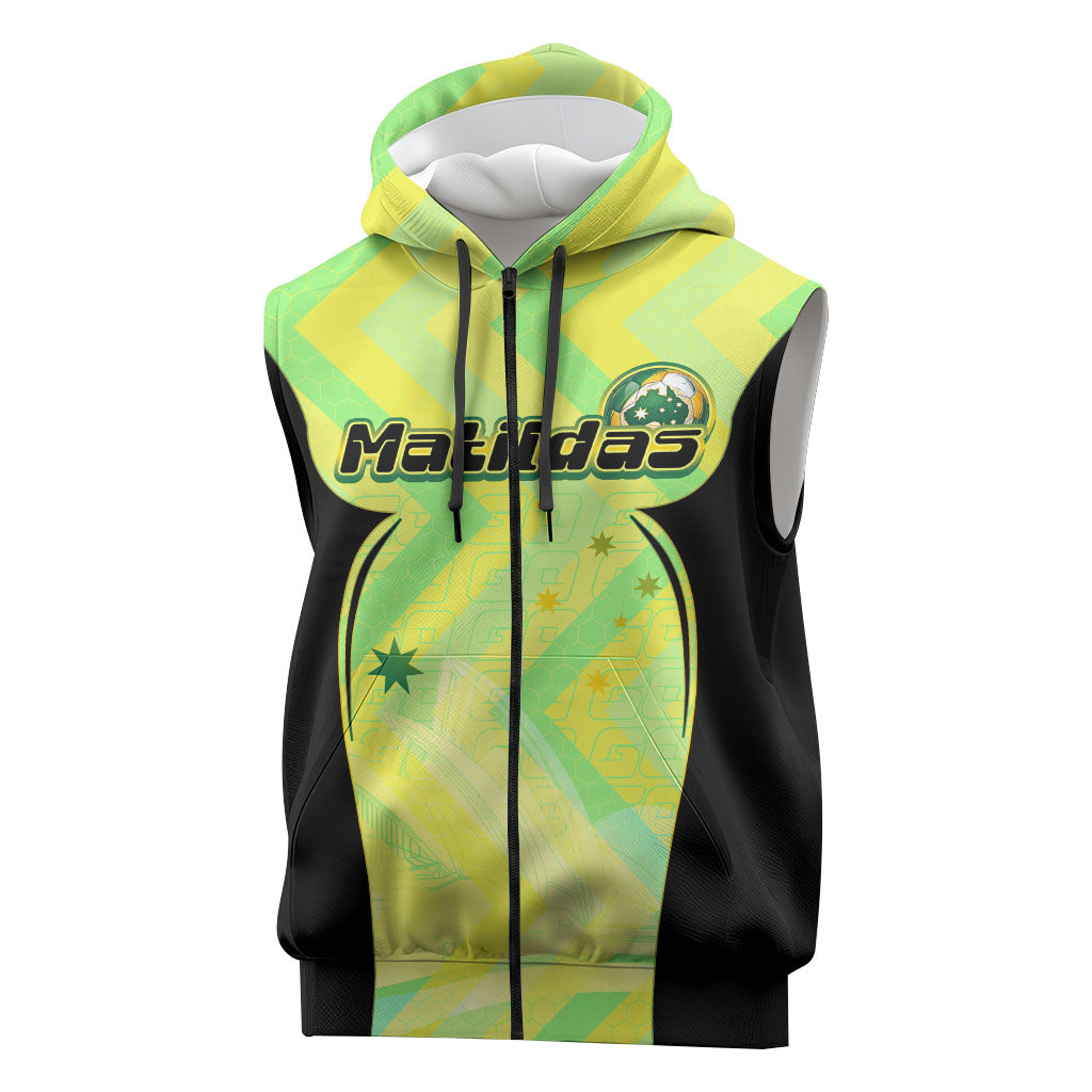 Personalised Matildas Sleeveless Zip Hoodie Running Kangaroo Soccer Player Chevron Lines