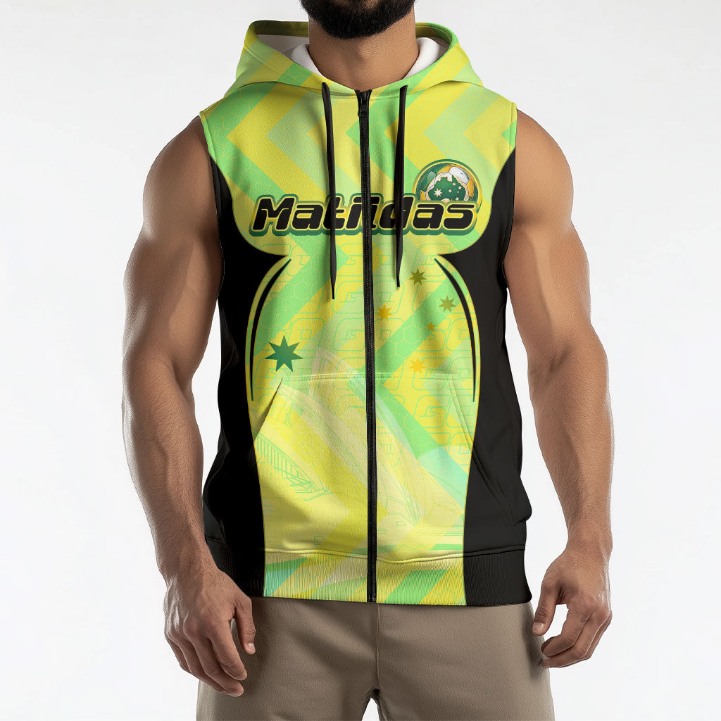 Personalised Matildas Sleeveless Zip Hoodie Running Kangaroo Soccer Player Chevron Lines