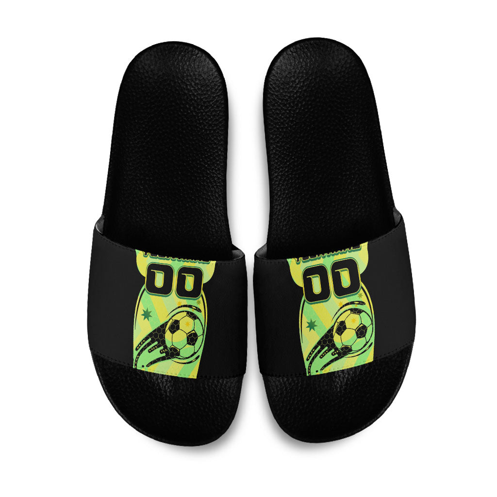 Personalised Matildas Slide Sandals Running Kangaroo Soccer Player Chevron Lines