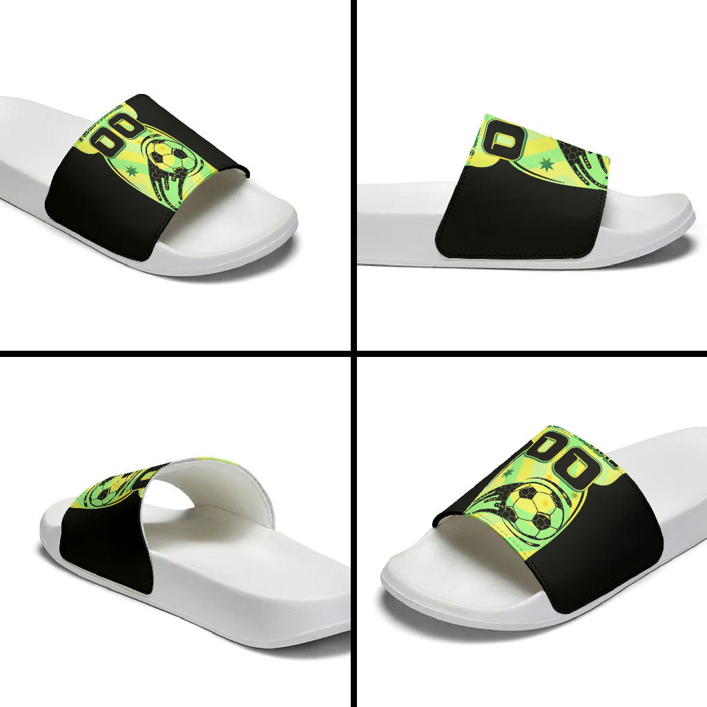 Personalised Matildas Slide Sandals Running Kangaroo Soccer Player Chevron Lines