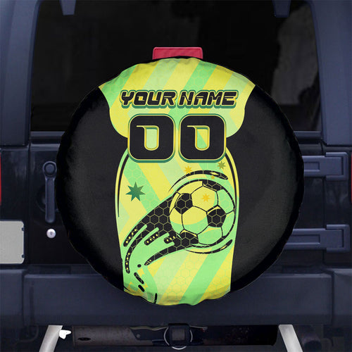 Personalised Matildas Spare Tire Cover Running Kangaroo Soccer Player Chevron Lines