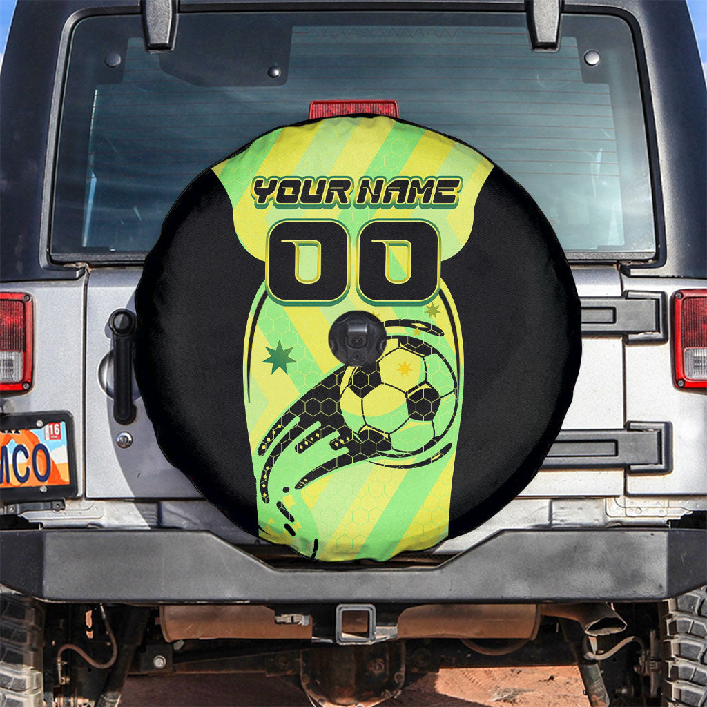 Personalised Matildas Spare Tire Cover Running Kangaroo Soccer Player Chevron Lines