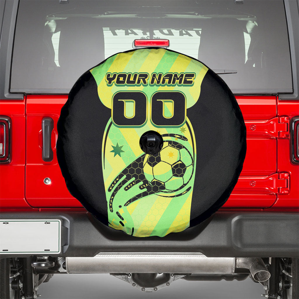 Personalised Matildas Spare Tire Cover Running Kangaroo Soccer Player Chevron Lines