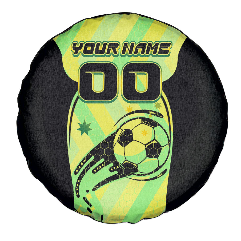 Personalised Matildas Spare Tire Cover Running Kangaroo Soccer Player Chevron Lines
