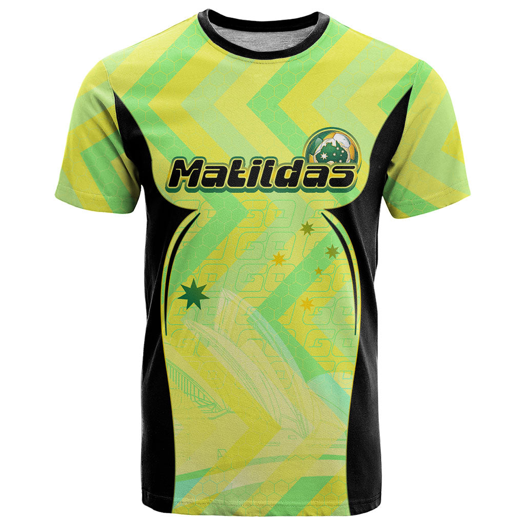Personalised Matildas T Shirt Running Kangaroo Soccer Player Chevron Lines
