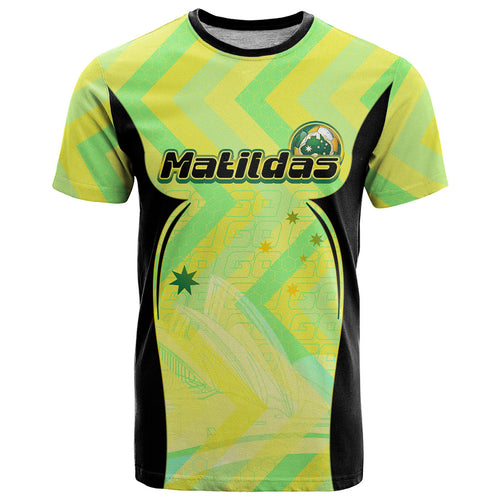 Personalised Matildas T Shirt Running Kangaroo Soccer Player Chevron Lines