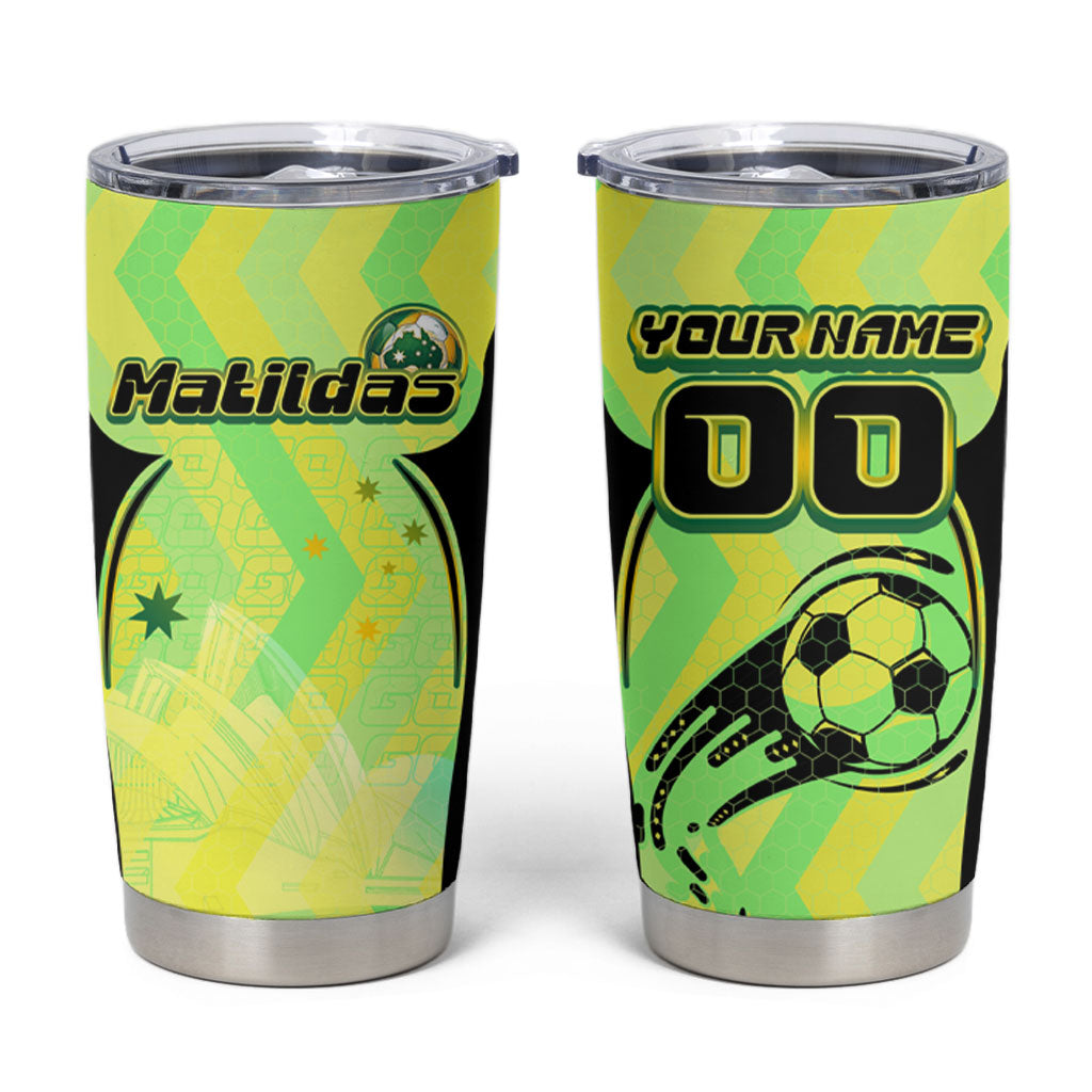 Personalised Matildas Tumbler Cup Running Kangaroo Soccer Player Chevron Lines