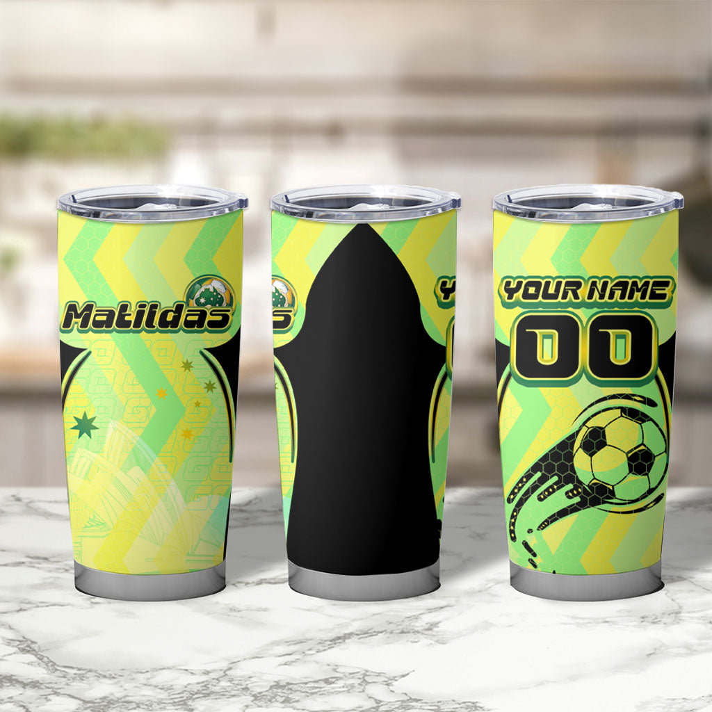 Personalised Matildas Tumbler Cup Running Kangaroo Soccer Player Chevron Lines