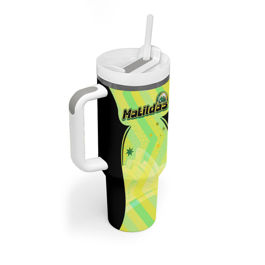 Personalised Matildas Tumbler With Handle Running Kangaroo Soccer Player Chevron Lines