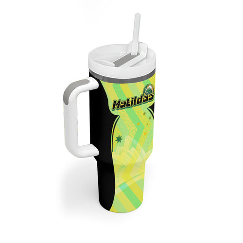 Personalised Matildas Tumbler With Handle Running Kangaroo Soccer Player Chevron Lines