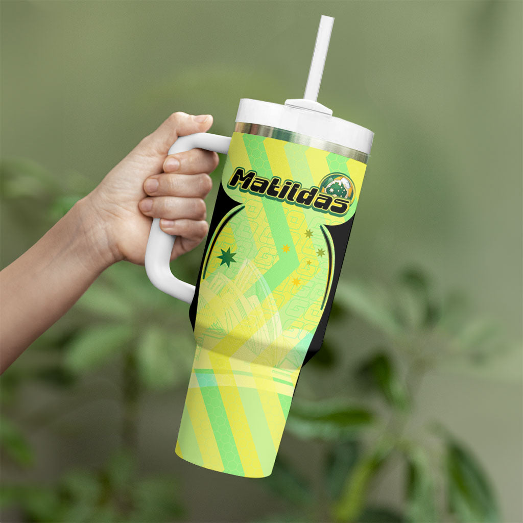 Personalised Matildas Tumbler With Handle Running Kangaroo Soccer Player Chevron Lines