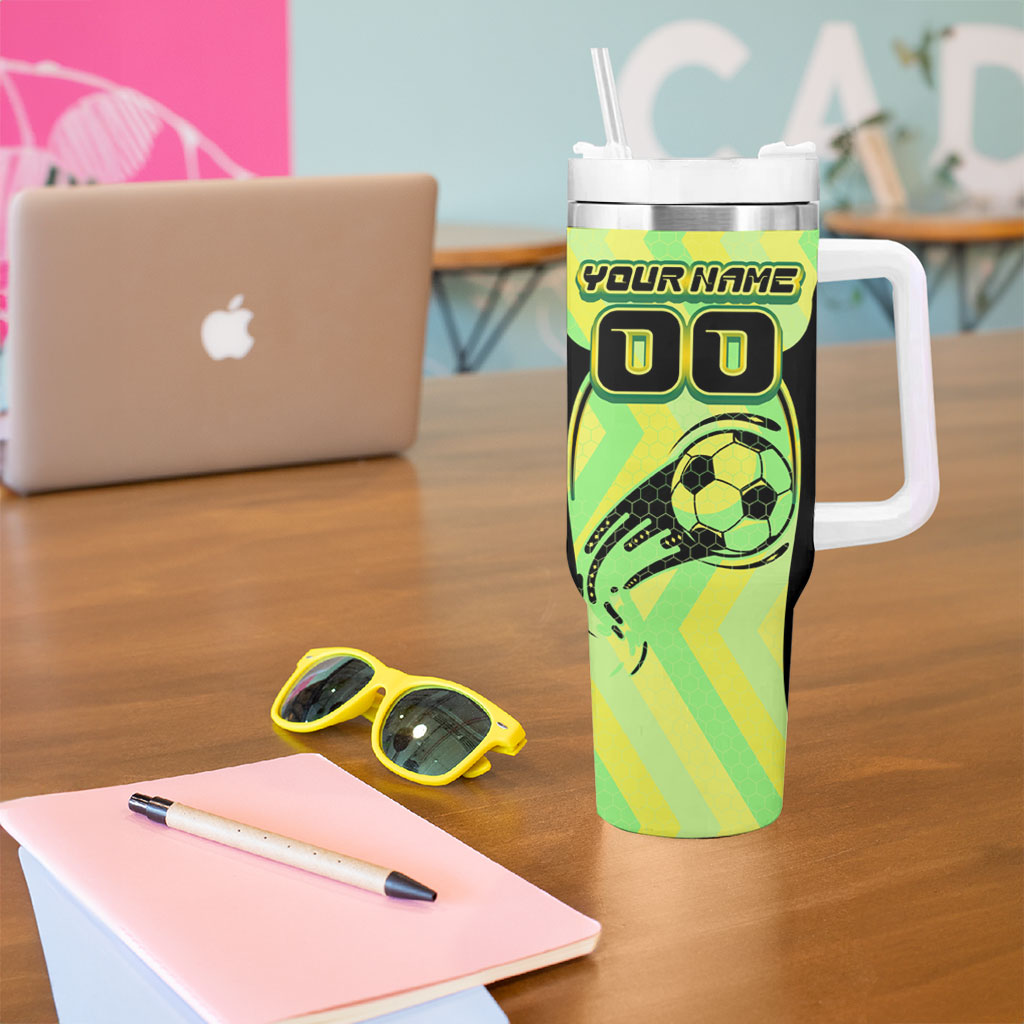 Personalised Matildas Tumbler With Handle Running Kangaroo Soccer Player Chevron Lines