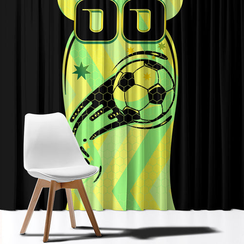 Personalised Matildas Window Curtain Running Kangaroo Soccer Player Chevron Lines