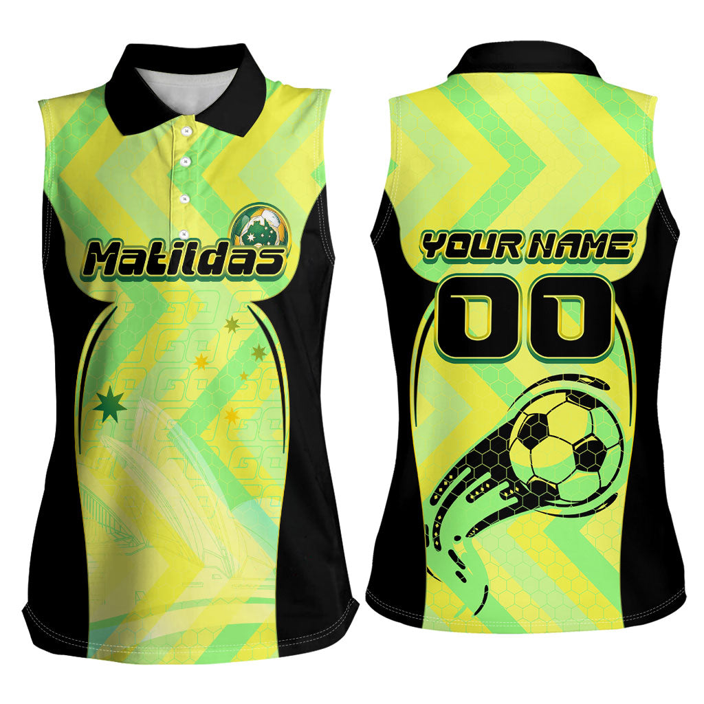 Personalised Matildas Women Sleeveless Polo Shirt Running Kangaroo Soccer Player Chevron Lines