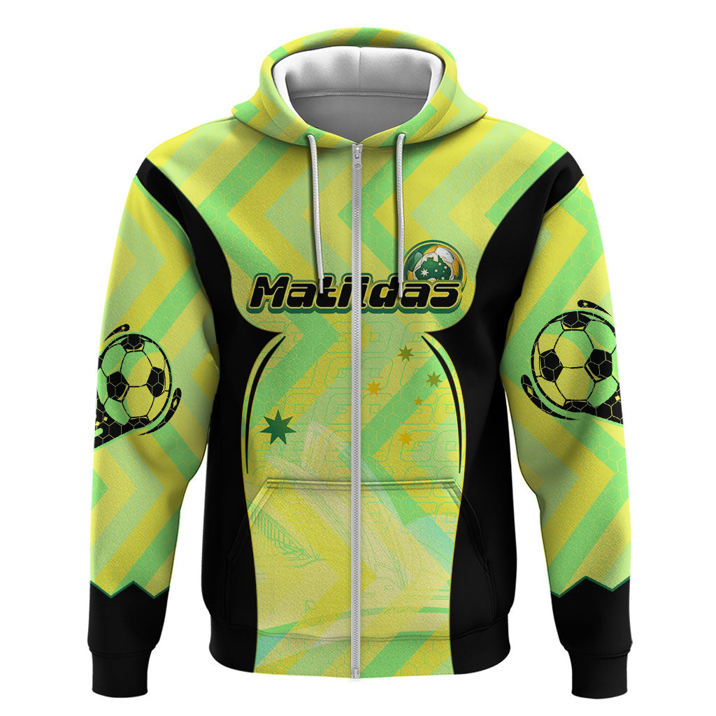 Personalised Matildas Zip Hoodie Running Kangaroo Soccer Player Chevron Lines