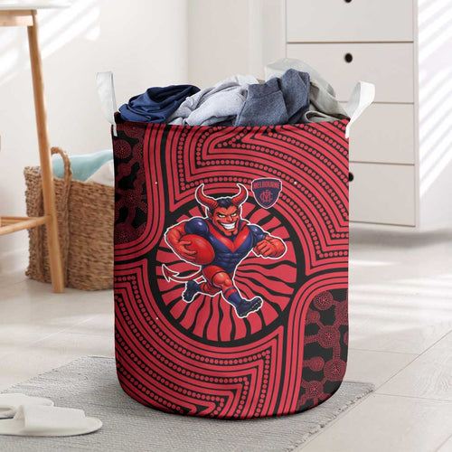 Melbourne Football Club Laundry Basket Indigenous Monochrome Dot Art Mascot Style